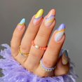 thumbnail image 1 of 24 piezas de uñas postizas de tamaño mediano con pegamento de almendra, uñas postizas con pegamento, uñas acrílicas para mujeres y niñas (remolino colorido), 1 of 6