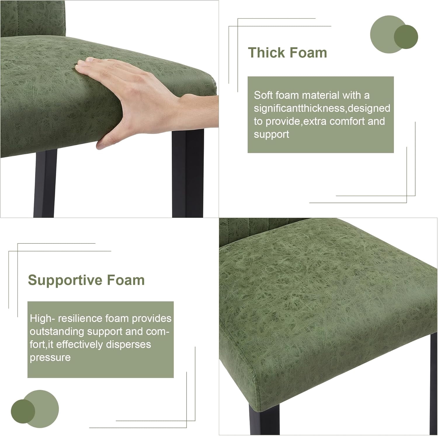 VECELO Upholstered Dining Chairs, Modern PU Leather High Back Chair with Wood Legs for Kitchen, Living Room, Set of 6, Dark Green