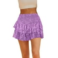 thumbnail image 3 of VUPSGEZ Women's Bead Skirt Skirt Stretch Solid Color Pleated Skirt (Purple,M), 3 of 6