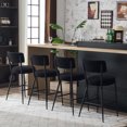 thumbnail image 3 of Set of 4 modern teddy fabric upholstered bar stools - Metal base high stool - Suitable for kitchen, dining and living room - Black - Stylish and comfortable island seating, 3 of 7