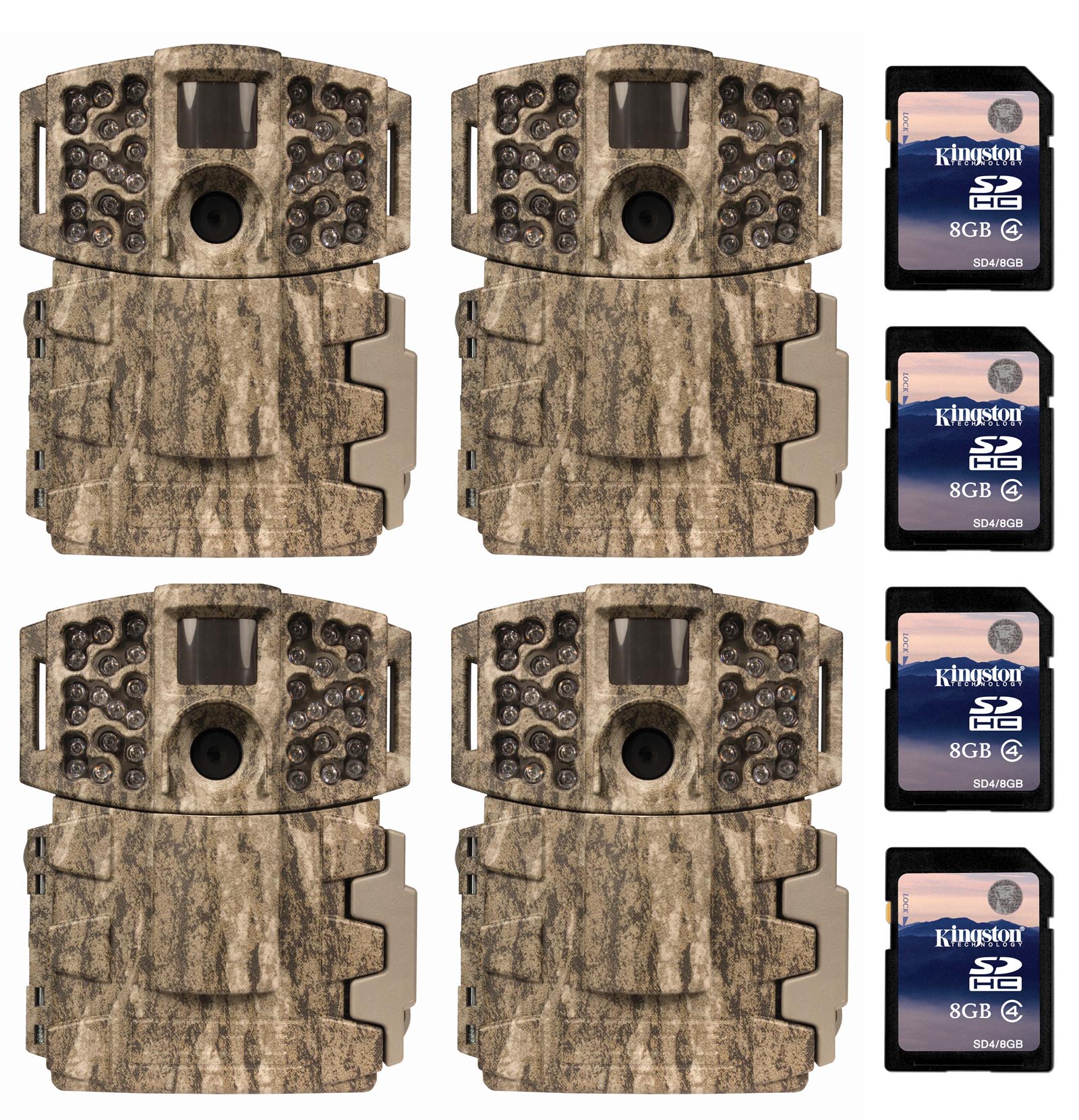 (4) Moultrie Low Glow 14MP Mini 888 Infrared Trail Game Cameras + 8GB