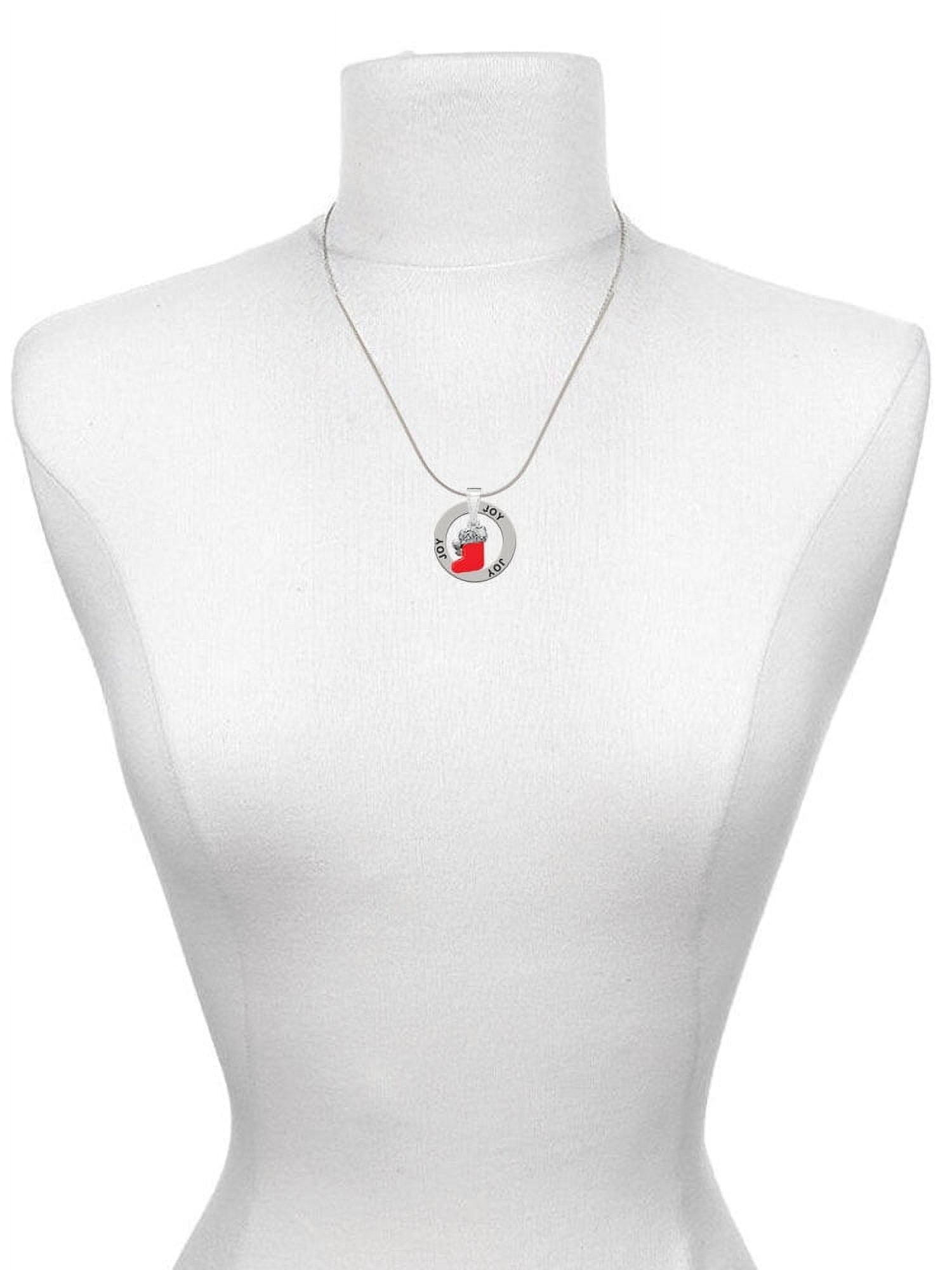 Delight Jewelry Silvertone 3-D Red Christmas Stocking Hockey Ring Charm Necklace, 18"