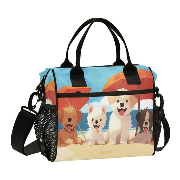 Dogs Sea Beach Sun Umbrella Cooler Bag Lunch Bag Soft Cooler Cooling Tote Insulated Lunch Box for Adult Men Women