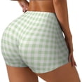 thumbnail image 2 of Sigee Green Checkboard Print Women's High Waist Workout Shorts - Squat Proof, Tummy Control, Yoga and Gym Activewear-X-Large, 2 of 9