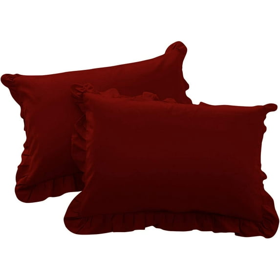 Egyptian Cotton Euro Sham 20X20 Size Pillow Covers Ruffle 600 Thread Count Sateen Ultra Soft Long Stable Cotton Comfortable Bed Pillow Cover (Set of 2, Burgundy)