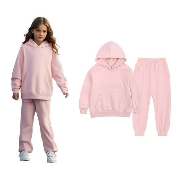 Kids Sweatsuit Set for Girls 2PC Long Sleeve Pink Basic Hoodie Leggings Pants Warm Fall Winter Clothes Girls' Clothing Sets8-9 Years Boys Girls Fashion