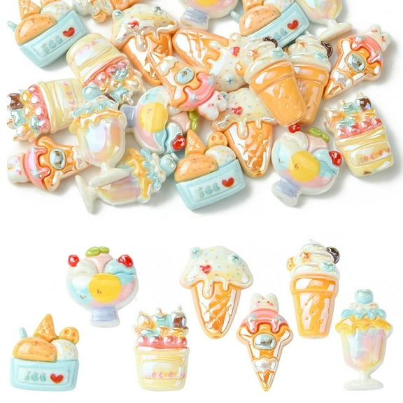 DanLingJewelry 21Pcs 7 Styles Opaque Resin Ice Cream Beads Imitation Sweet Food Beads for Jewelry Making DIY Bracelets Keychain Crafts