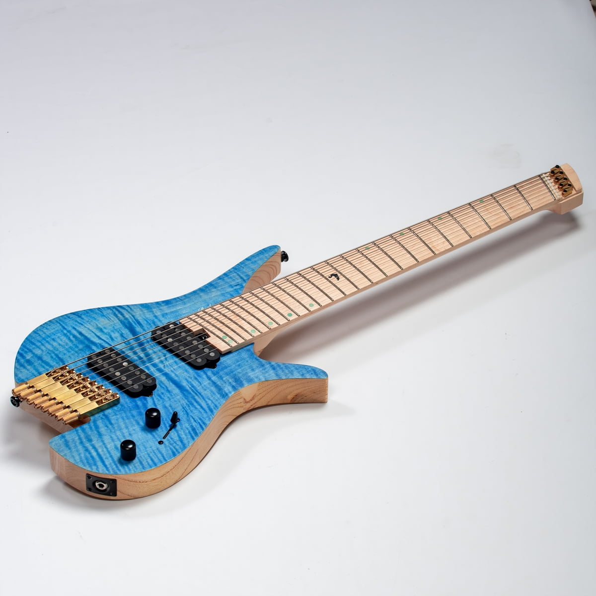 Batking Travel 8 String Electric Guitar Headless Fanned Fret  Blue Headless Guitar