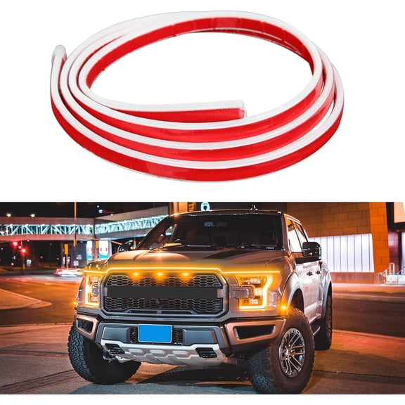 Aukpaen 71" Car Hood Light Strip - Dual Color Amber White Switchback LED Exterior Flexible Dynamic Scan Start Up for Car SUV - Waterproof Daytime Running Turn Signal
