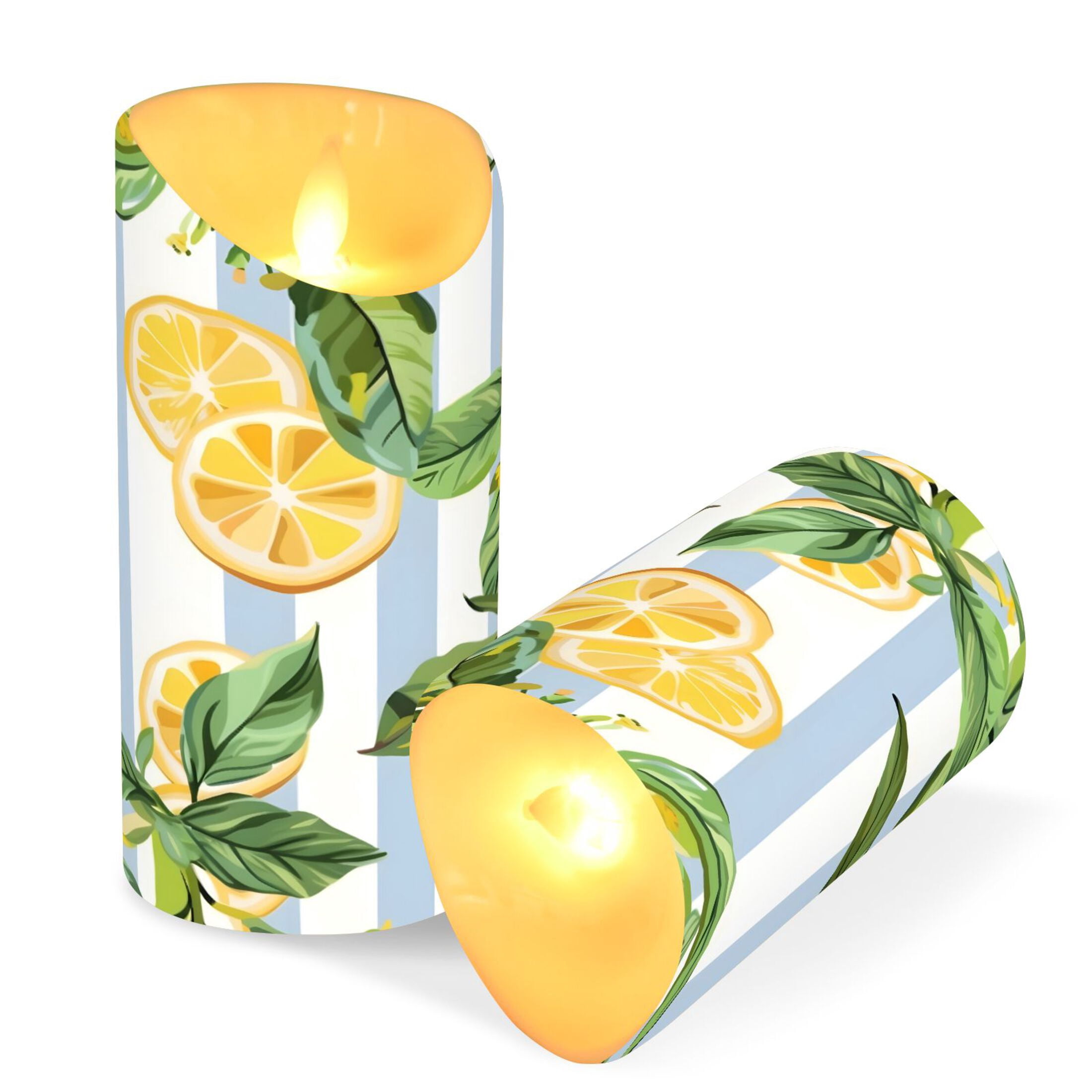 Lemons and Leaves Flickering Flameless Candles with Remote Timer Battery Operated LED Tealight Set of 2 M
