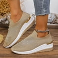 thumbnail image 2 of Dakaela Women's Mesh Slip on Wedge Walking Shoes Rhinestone Glitter Ballroom Jazz Latin Dance Fashion Sock Sneakers Khaki 8.5, 2 of 9