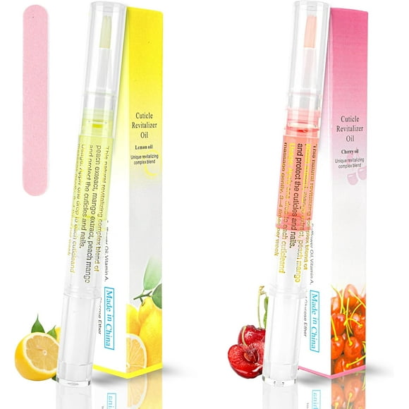 shiyou-2PCS Cuticle Oil Pen for Nails,Nail Oil Pen for Nail Care,Cuticle Oil for Nails with Nail File,Nail Oil Cuticle Prevent Dry Cracking and Hangnails,Deep Nourishment(Cherry & Lemon Flavor)