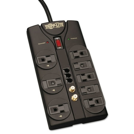 Tripp Lite TLP808TELTV Surge Suppressor, 8 Outlets, 8 ft Cord, 2160 Joules, Dark Gray