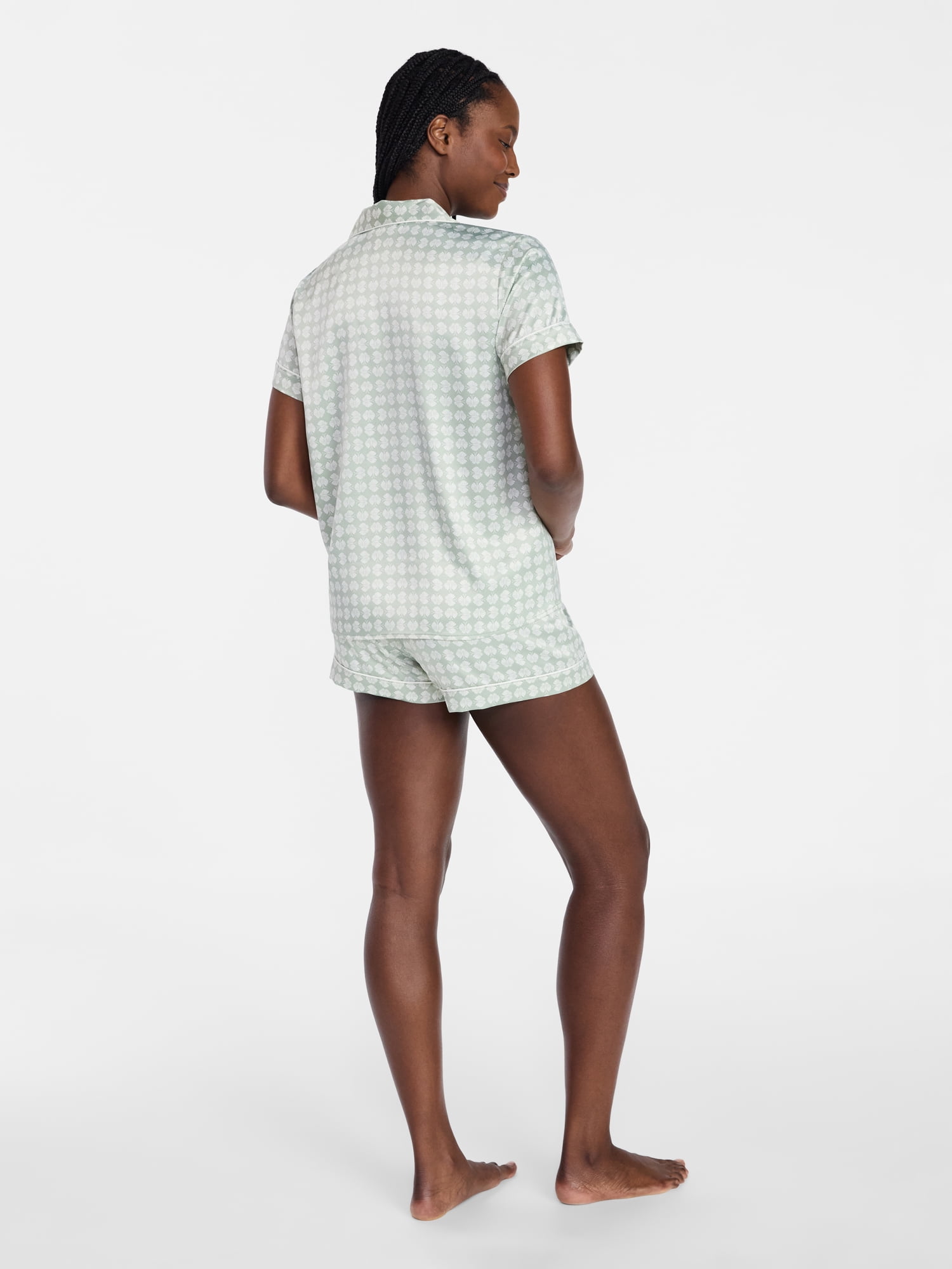 Joyspun Women’s Stretch Satin Short Sleeve Top and Shorts Pajama Set, Sizes XS-3X