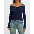 thumbnail image 3 of ZAXARRA Women's Slim Knit Tops Solid Color Off Shoulder Long Sleeve Sweaters Knitwear, 3 of 8