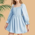 thumbnail image 2 of Annhoo Girls Long Sleeve Dresses Fall Casual Square Neck Smocked Mini Dress Kids Ruffle Trim Solid Color Dress, 2 of 4