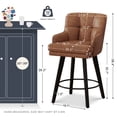thumbnail image 3 of MultiHaven 26.2-Inch Bar Stools Set of 1,Swivel Counter Height Bar Stool with Plaid Back & Armrests,Solid Wood Legs PU Leather Kitchen Chairs for Bar,Cafe - Brown, 3 of 10