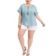 thumbnail image 2 of MODA NOVA Juniors' Plus Size Blouse Self Tie Neck Lace Hollow Out Ruffle Short Sleeve Tops, 2 of 5