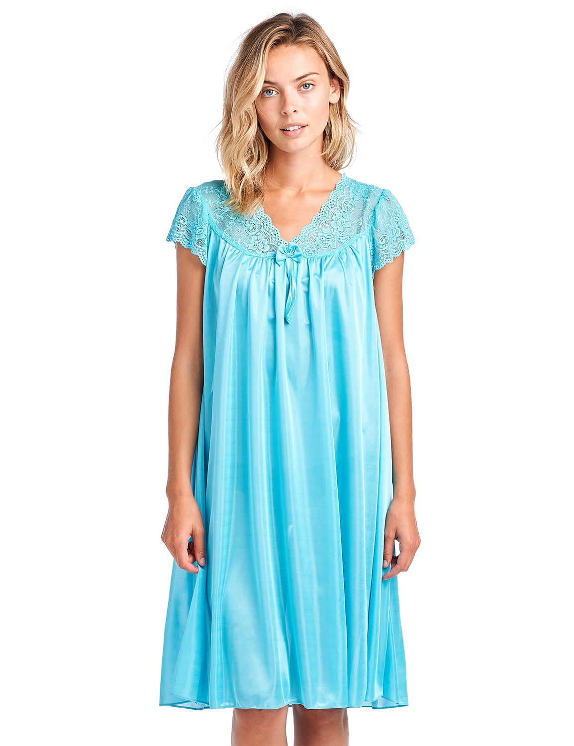 Casual Nights Women's Fancy Lace Neckline Silky Tricot Nightgown - Teal ...