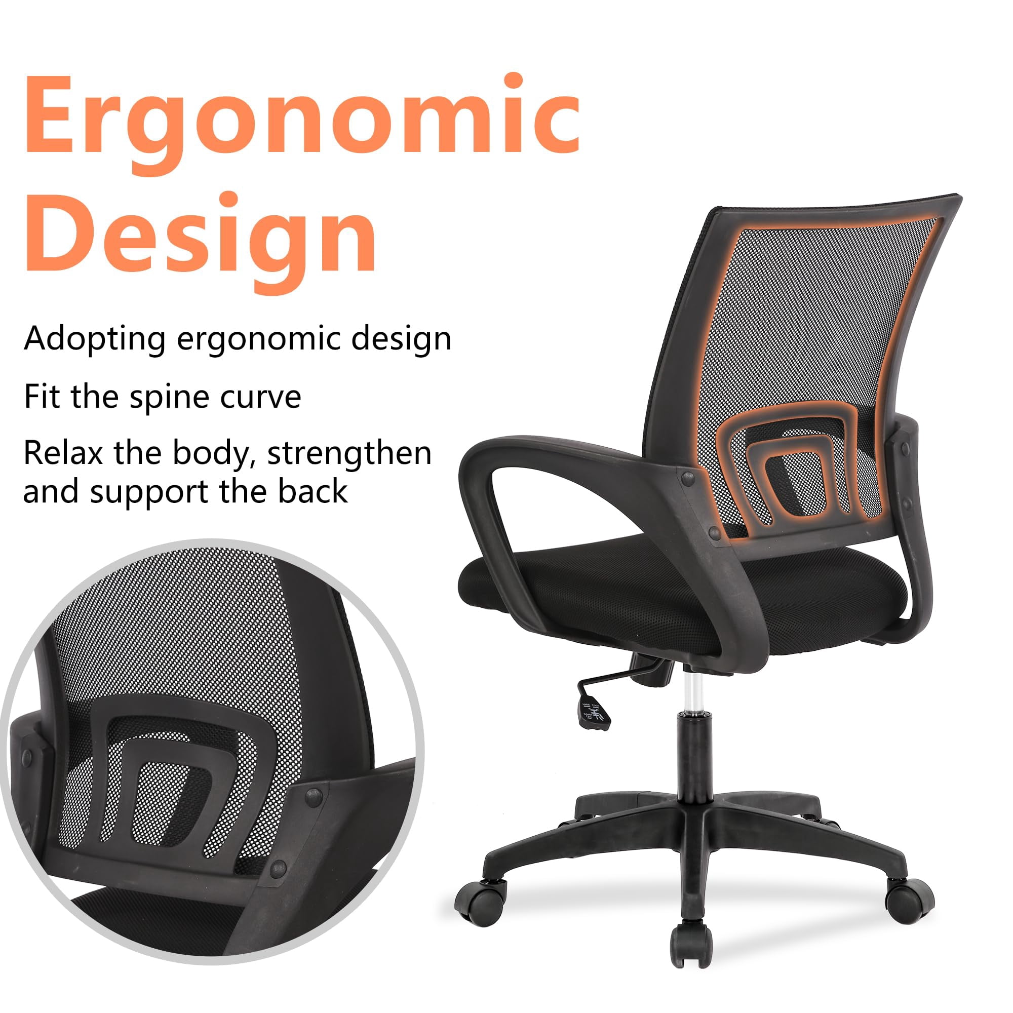 YRLLENSDAN Conference Room Chairs Mesh Office Chair with Wheels Rolling Desk Chair with Arms Mesh Computer Chair for 250lb Adults Study Chair Adjustable Height 2 Pack,Black