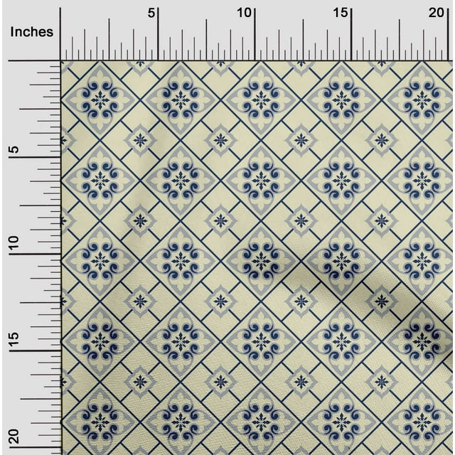 oneOone Rayon Pale Yellow Fabric Floral & Tiles Moroccan Fabric For Sewing Printed Craft Fabric By The Meter 56 Inch Wide