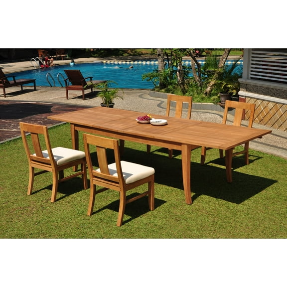 Grade-A Teak Dining Set: 4 Seater 5 Pc: 122" Atnas Double Extension Rectangle Table And 4 Osborne Armless Chairs Outdoor WholesaleTeak #WMDSWVm
