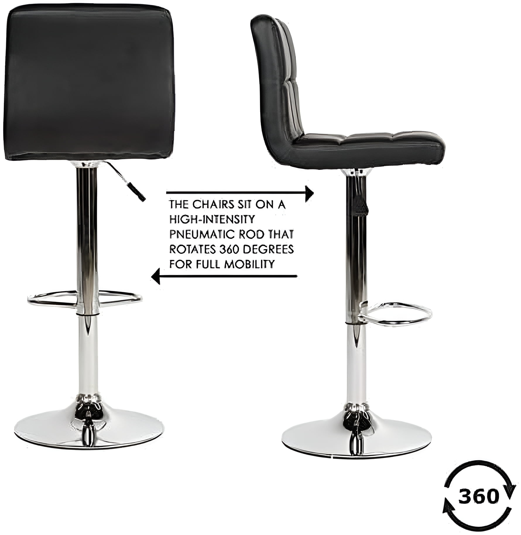 YRLLENSDAN Adjustable Bar Stools Set of 2, Kitchen Bar Stools Swivel Bar Stools with Back Bar Stools for Kitchen Counter, Black