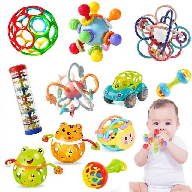 Juguetes de desarrollo para bebés de 0 a 6 y 12 meses, accesorios para recién nacidos, sonajero mordedor de silicona, juegos sensoriales para bebés de 1 año