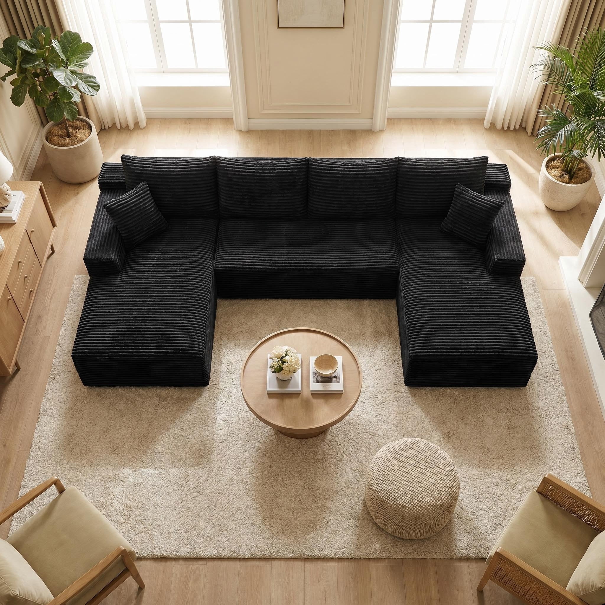Compressed Boneless Sofa Set with Chaise Lounge, Upholstered Corduroy Couch for 5-6, U-Shaped Modular Sectional Sofa