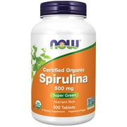 NOW Supplements, Organic Spirulina 500 mg with Vitamins, Minerals and GLA, Unflavored, 500 Tablets