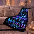 thumbnail image 6 of Wolf Howling At Moon Cosmic Nebula, Peaceful Mountain Lake Scene, Warm Flannel Blanket for Cabin and Lodge with Detailed Artwork, Outdoor Lovers Christmas Gift, Festive Home Decor, 6 of 9