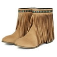 thumbnail image 6 of Boho Ethnic Cowboy Boots for Women Bohemian Long Fringe Suede Pointed Toe Wide Mid Calf Cowgirl Dress Booties Beige Size 6, 6 of 8