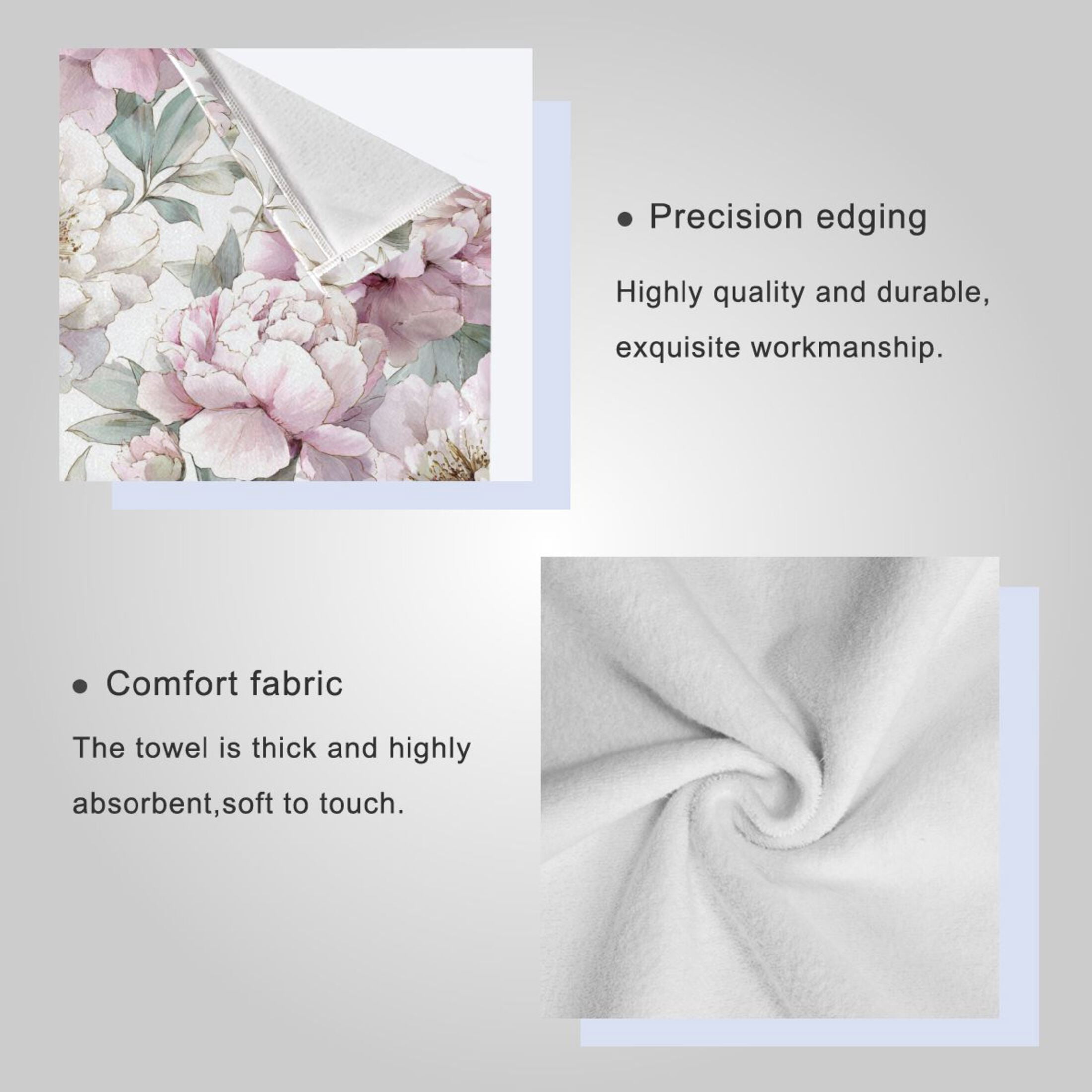 3 Pack Towel Set - Bath Towel, Hand Towel & Washcloth for Daily Household Use Watercolor Peony Garden