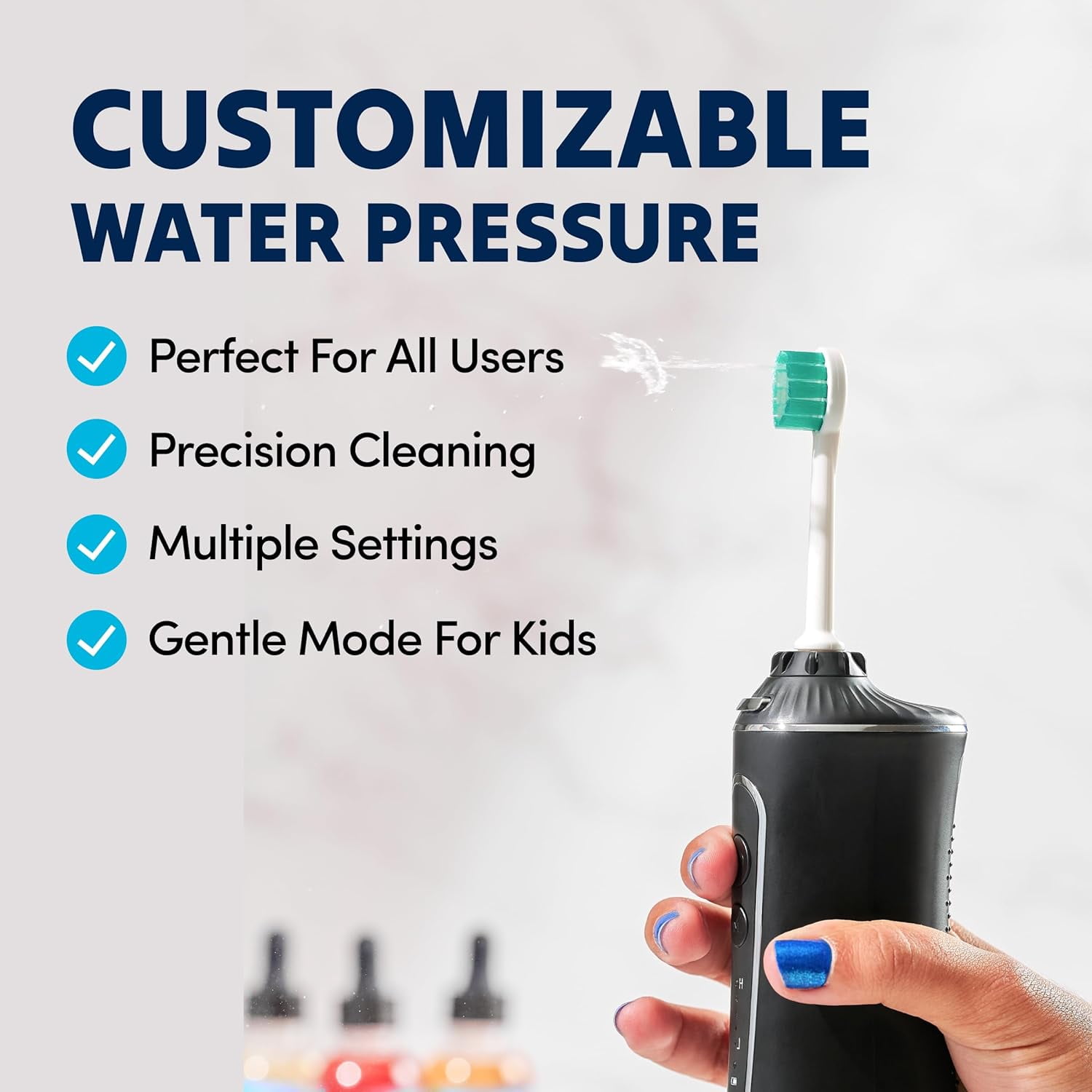 PuurSmile Professional Cordless Water Flosser Black - Dental Care Waterproof, 7 Replacement Tips