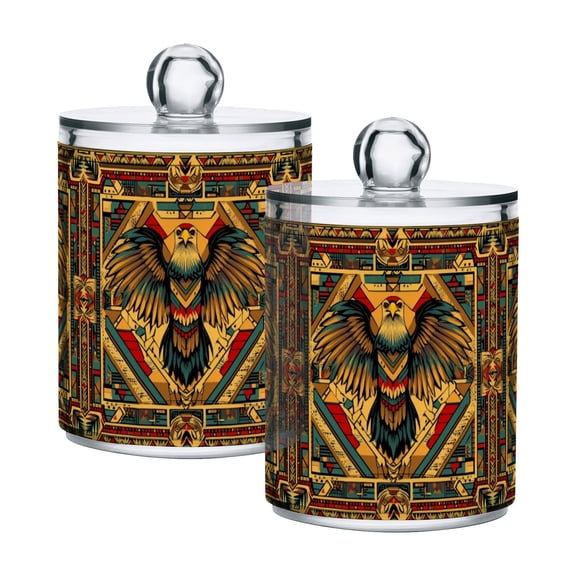 Yayeee 2 Pack Qtip Holder Bathroom Cotton Swab Canister with Lid Clear Dispenser Set, Retro Abstract Eagle
