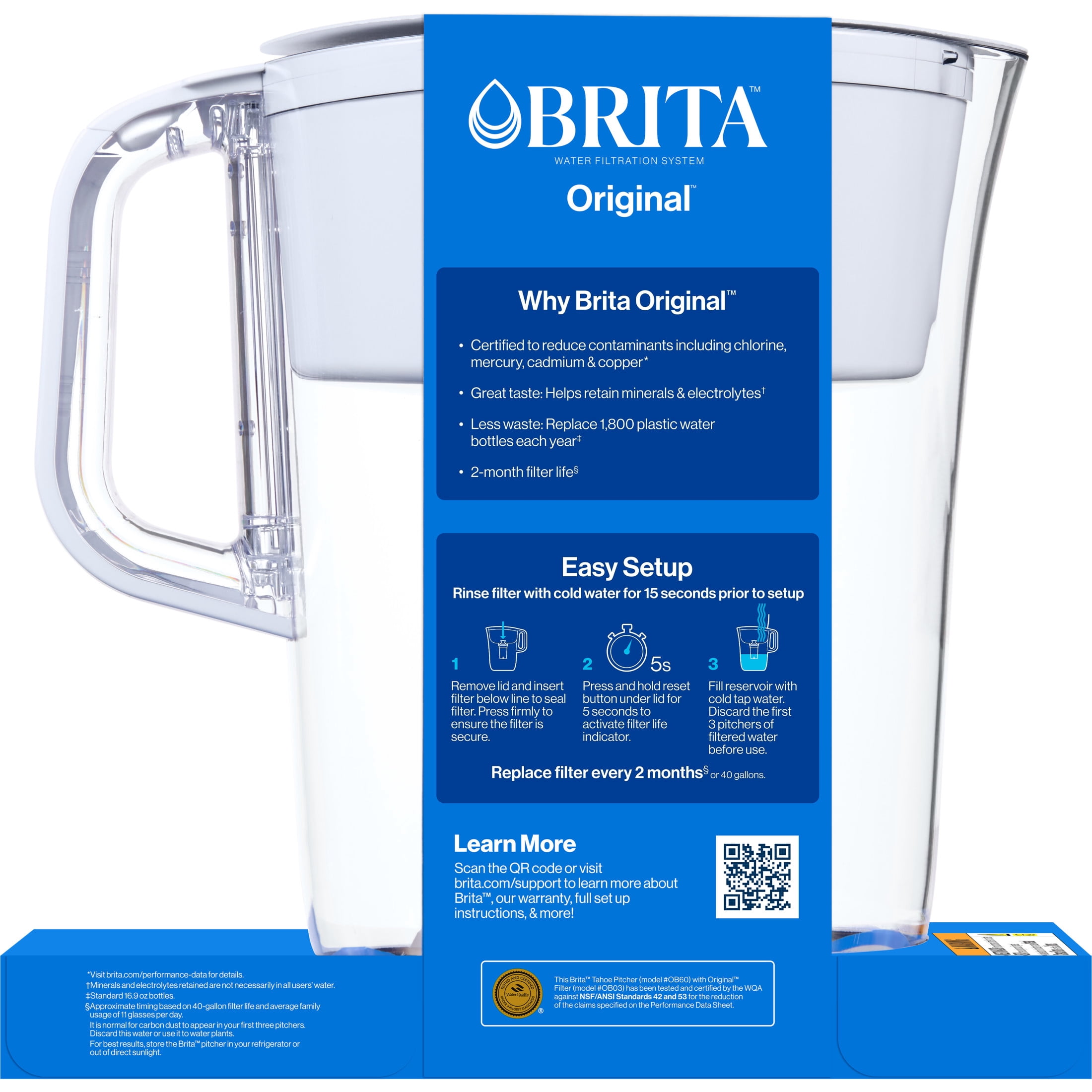 Brita 10 Cup Large Plastic Water Filter Pitcher, White, BPA Free with 1 Standard Brita Filter