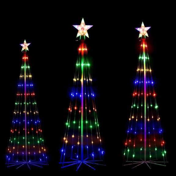 3 Pack LED Plug-In Christmas Tree Light Decorations, Multicolor Christmas Decor with Star Toppers, 4ft 5ft 6ft