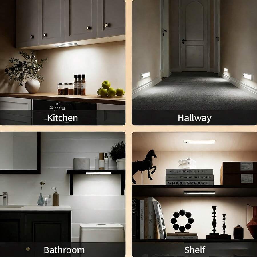 6pcs Intelligent LED Motion Sensing Cabinet Light, USB Rechargeable Wireless Cabinet Lighting, 5V Portable Magnetic Night Light, Indoor Wardrobe Light, Motion Activated For Corridor, Kitchen,