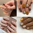 thumbnail image 3 of Fashion Detachable Gold Slices Little Bear Leaf Full Cover Nail Tips False Nails Fake Nails Short Round R826, 3 of 8
