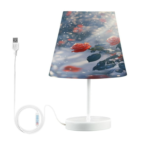 BZSMCE Table Lamp Creative Red Roses with Snowflakes Simple Pattern Night Light