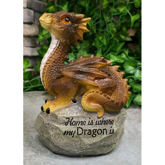 Ebros 'Home is Where My Dragon is' Baby Dragon on Rock Resin Figurine 7.5" H