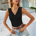 thumbnail image 5 of Women's Cami Tank Top Lace Trim V Neck Sleeveless Shirt Ribbed Knit Slim Fitted Tops Fashion Summer Blouses for Vacation, 5 of 5