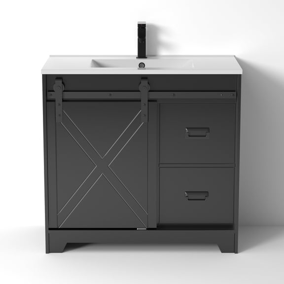 36"  Freestanding Bathroom Vanity with Sink Top, Faucet and Drain, Painted Surface