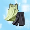 thumbnail image 2 of ATOGUTA Boys Summer Outfits Sleeveless Tank Tops and Workout Shorts Set 2 Piece Clothing Set Size 5T-17, Green, 2 of 7