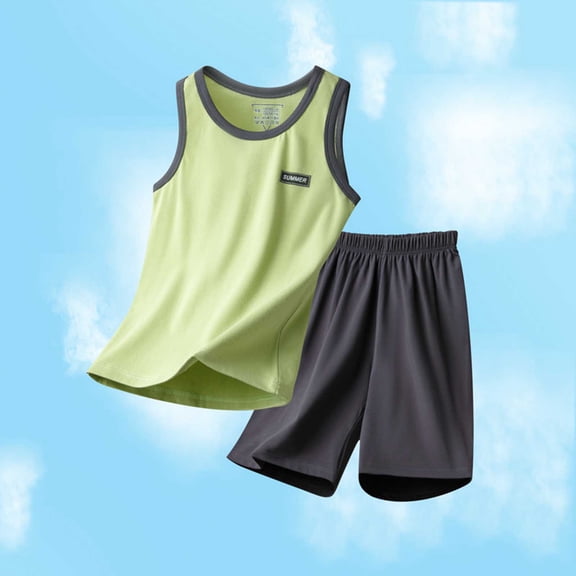 SGFCWSX Boys 2 Piece Outfits Sleeveless Tank Top and Shorts Set Summer Casual Breathable Soft Playwear Green Size 6