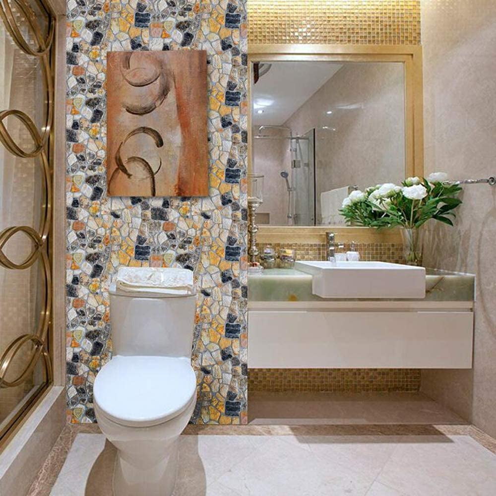 Stone Wallpaper, 3D Effect Blocks Yellow Black Multi Color Brick Peel and Stick Wallpaper, 17.7" x 393"
