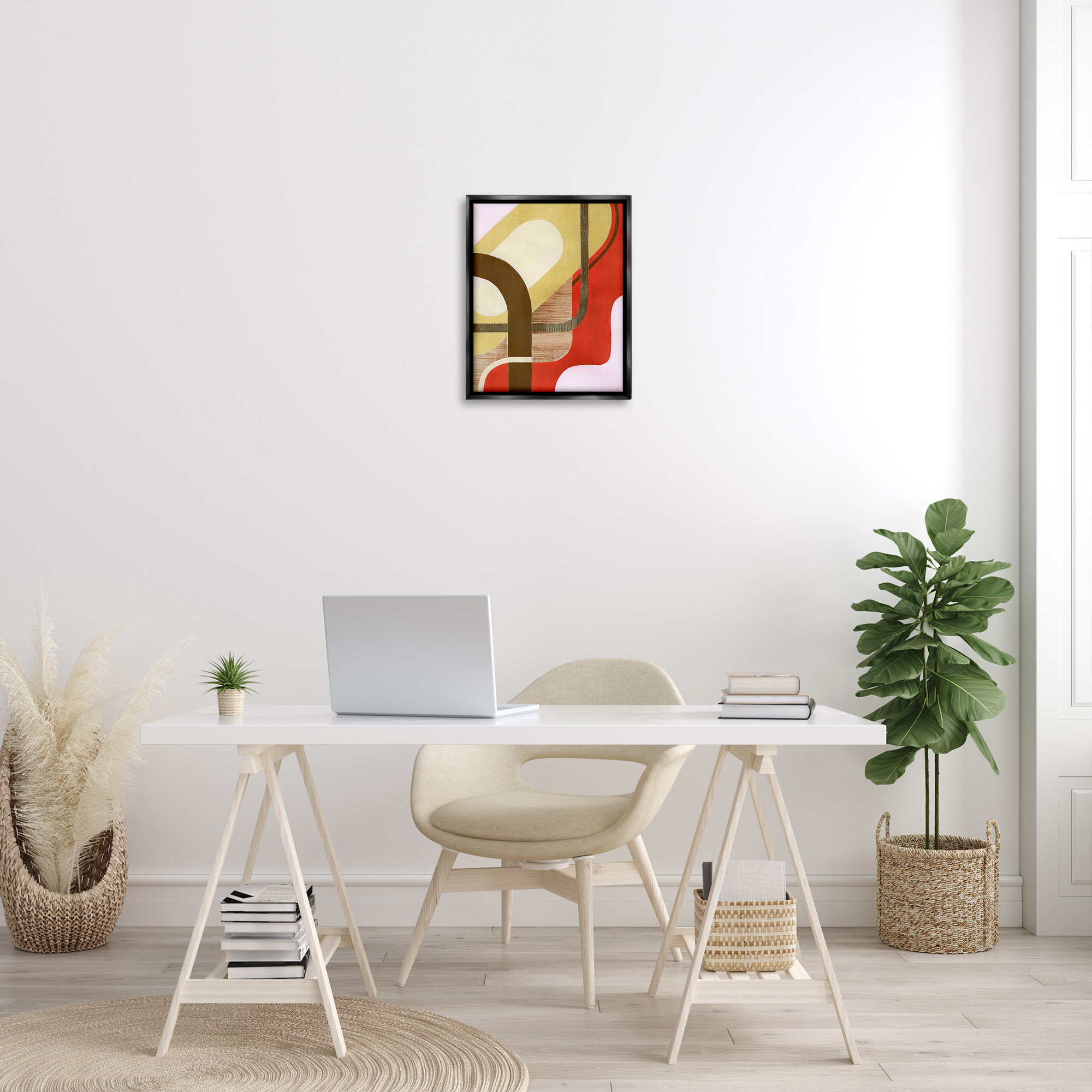 Stupell Industries Wavy Retro Shapes Abstract Painting Black Floater Framed Canvas Art Print Wall Art, 17 x 21