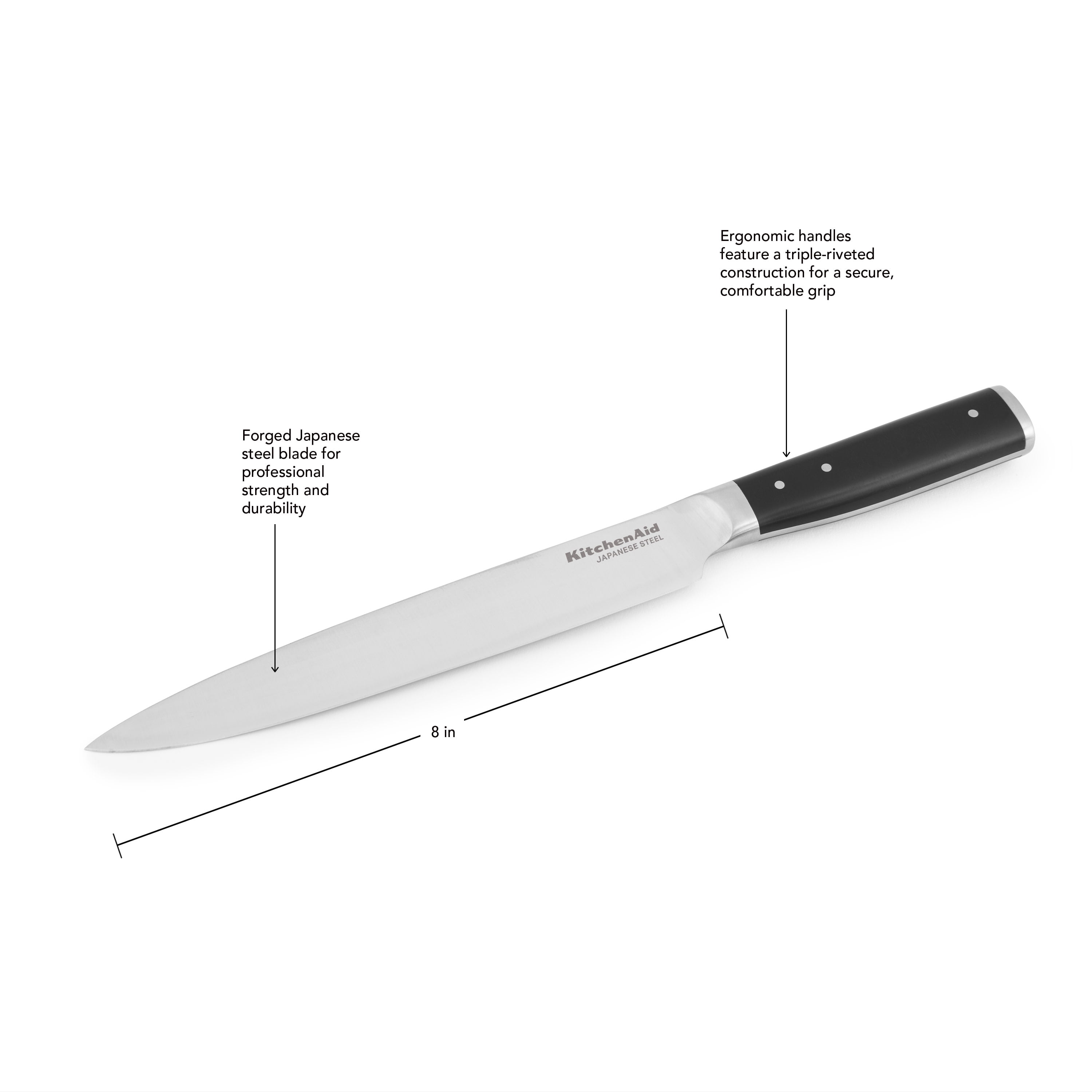 Kitchenaid Gourmet Forged Tripe-Rivet Slicing Knife with Blade Cover, 8-inch, Black