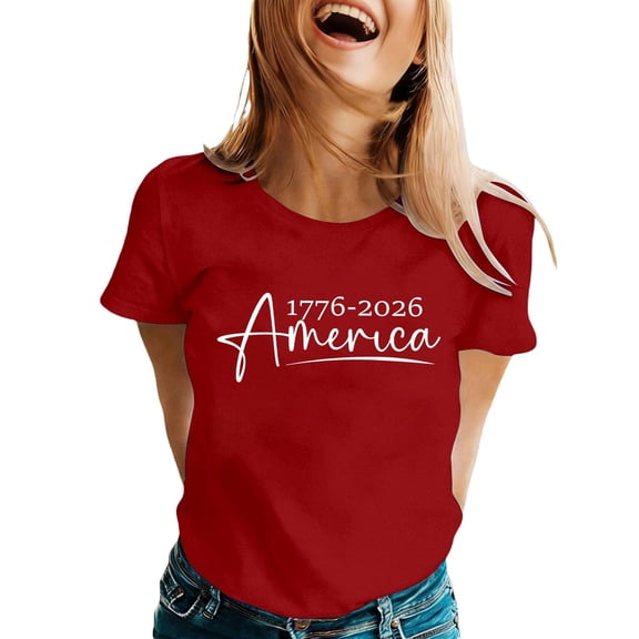 USA 250th Anniversary Shirt For Women Round Neck 3/4 Sleeve Graphic Tee Casual Daily Wear Top