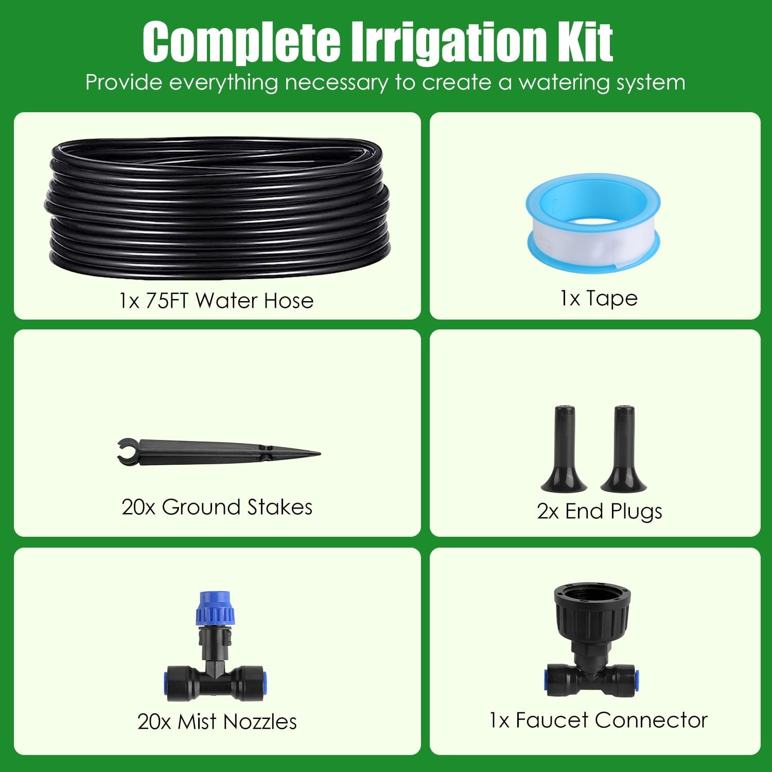 Upgraded 75FT Drip Irrigation System Kit, Adjustable Misting Nozzles Leak-Proof Watering Set for Garden Greenhouse Outdoor Plants